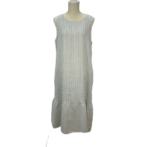 Francesca Bettini Dresses & Skirts - Francesca‎ Bettini Linen Striped Sleeveless Midi Dress L Pockets Lagenloo…